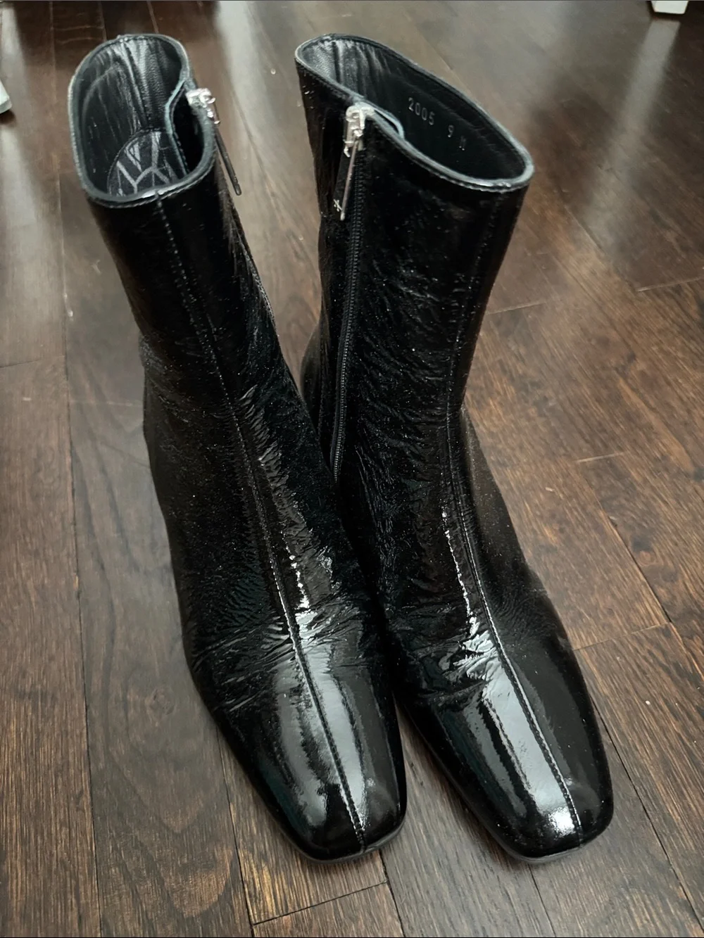Black Patent Square-Toe Sock Boots Sz 9 - Picture 1 of 11